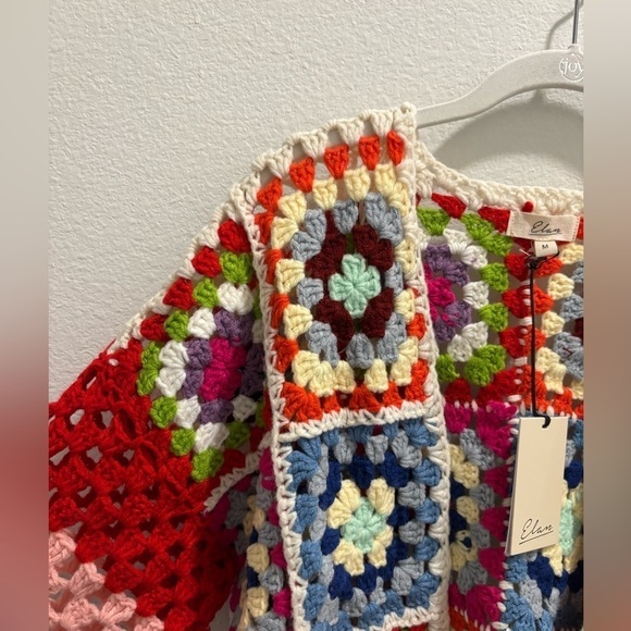 NWT Elan COLETTE RAINBOW MULTI CROCHET CARDIGAN size M - Picture 5 of 8